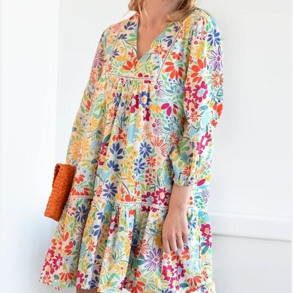 Fate Multi-Color Floral Print Mini Dress Size Small - Picture 1 of 7